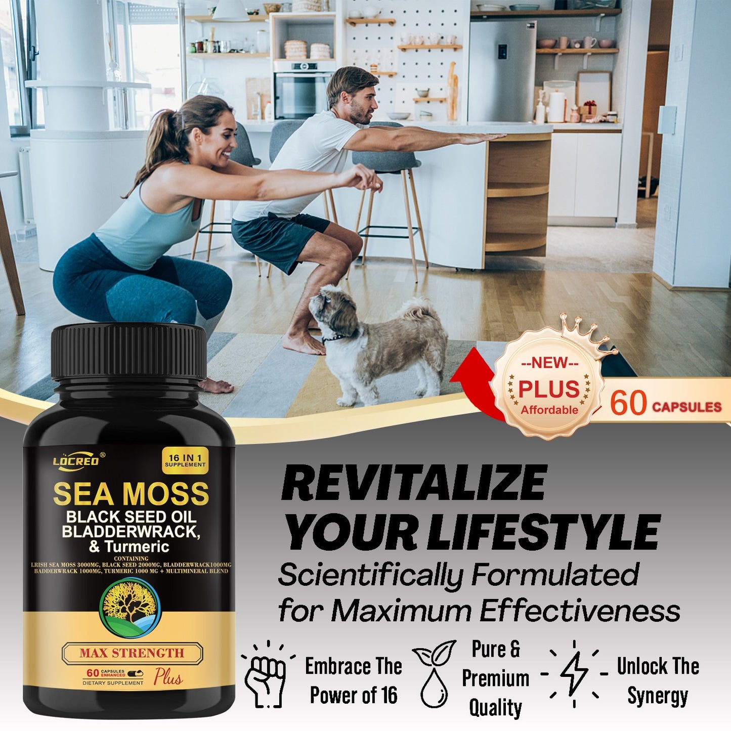 Ultimate 16-in-1 Joint Support Sea Moss Capsules – Black Seed Oil, Bladderwrack & Turmeric for Women’s Health