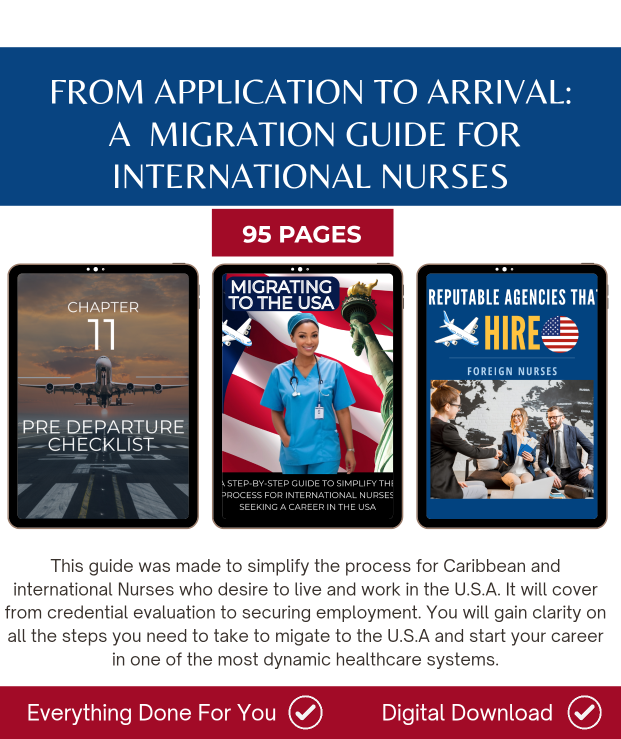 The Complete International Nurse Immigration Guide to the USA (95 Pages) – Step-by-Step NCLEX & Visa Pathway