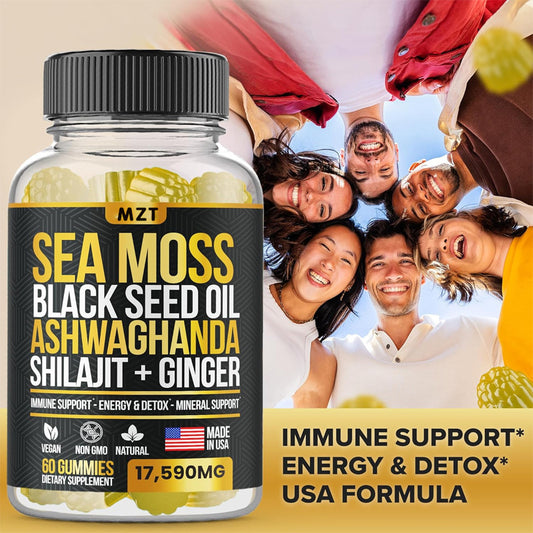 Empower Your Wellness with 13-in-1 Seamoss, Blackseed Oil, Ashwagandha, and Turmeric Gummies