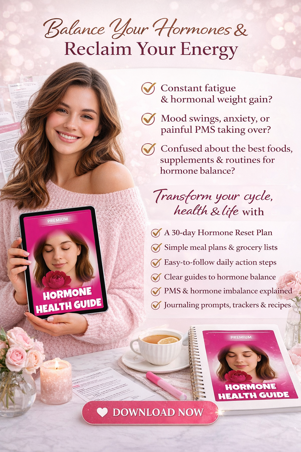 Hormone Reset Guide for Women (90pages)  – Balance Hormones, Boost Energy & Restore Your Body Naturally